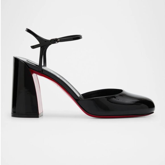 Christian Louboutin Jane Patent Red Sole Ankle-Strap Pumps - Picture 1 of 13